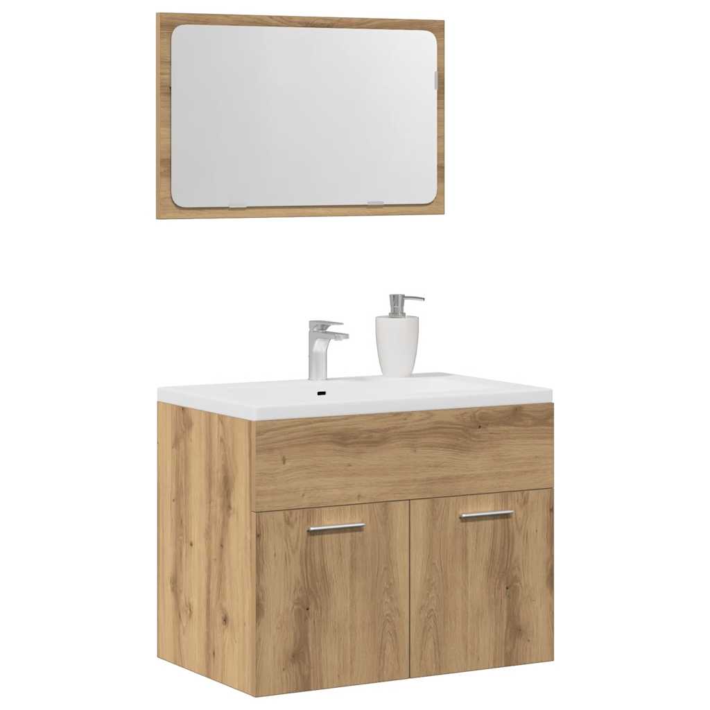 Bathroom furniture set, 2 pieces, handcrafted oak, processed wood