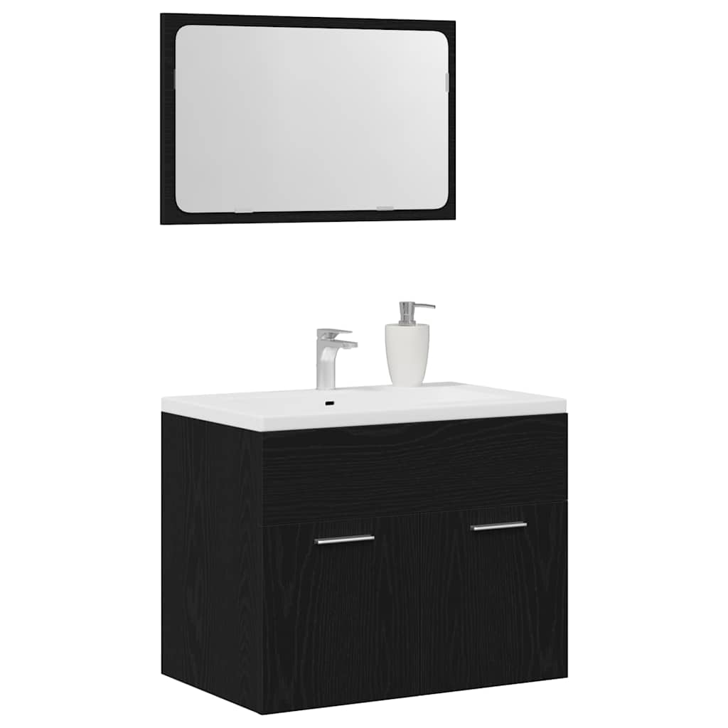 Set de mobilier de baie din 2 piese din lemn de stejar negru