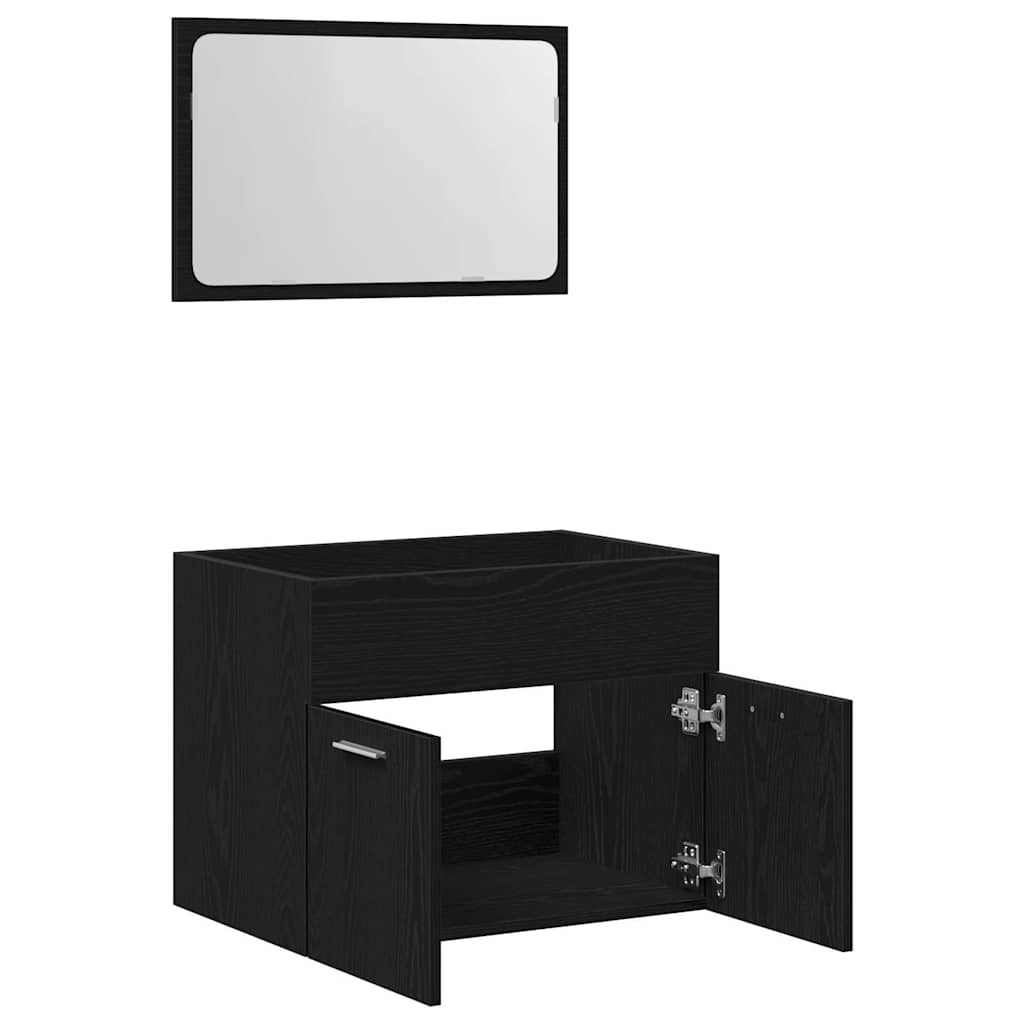 Set de mobilier de baie din 2 piese din lemn de stejar negru