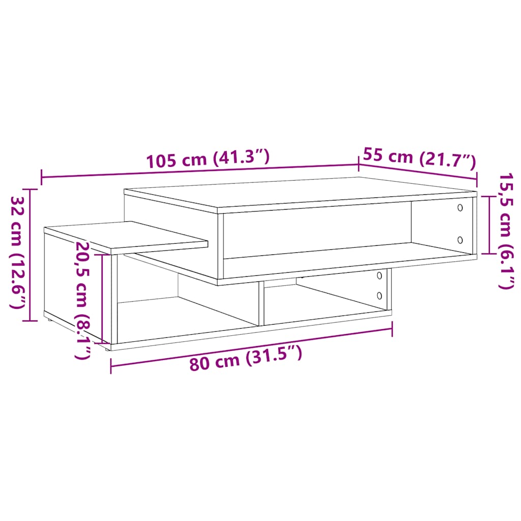 Coffee table, black oak, 105x55x32 cm, processed wood