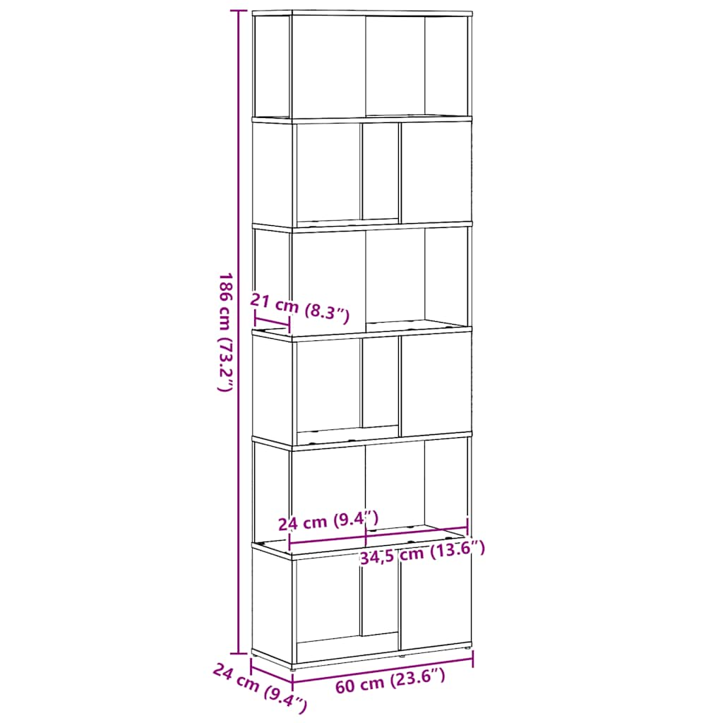 Bookcase/Room divider Black oak 60x24x186 cm