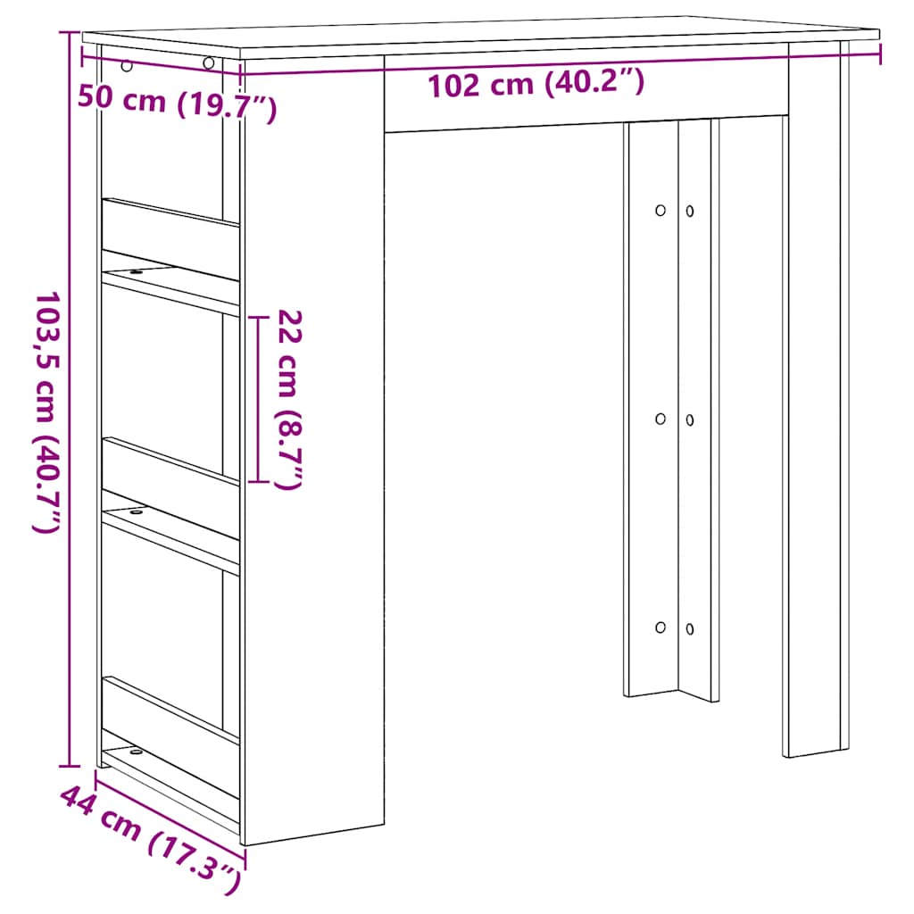 Masa de bar cu suport depozitare Stejar negru 102x50x103,5 cm