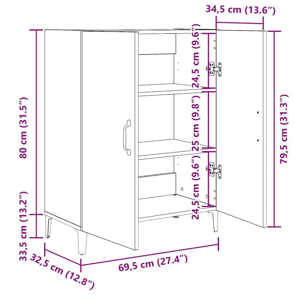 Sideboard Black Oak 69.5x34x90 cm processed wood