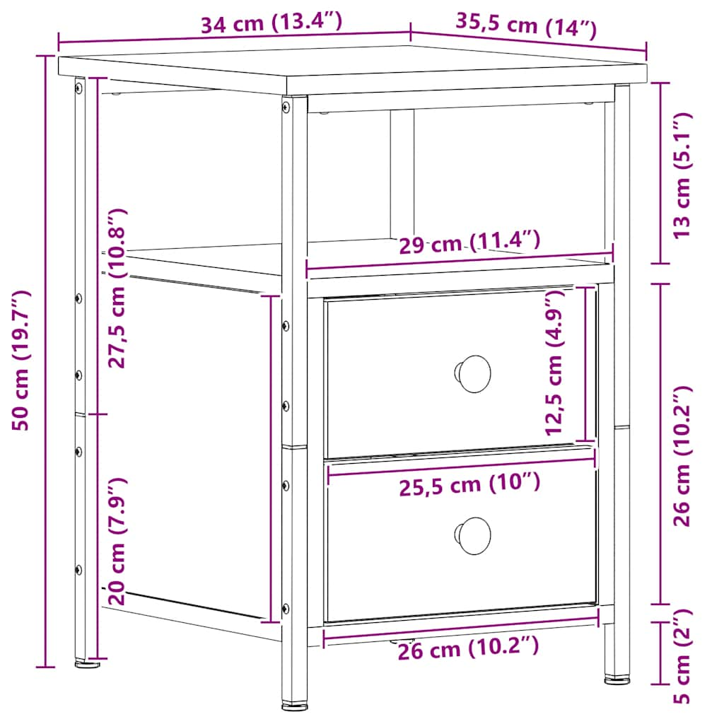 Bedside table, black oak, 34x35.5x50 cm, composite wood