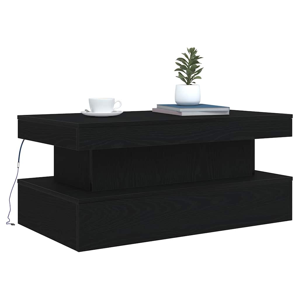 Coffee table with LED lights Black oak 90x50x40 cm