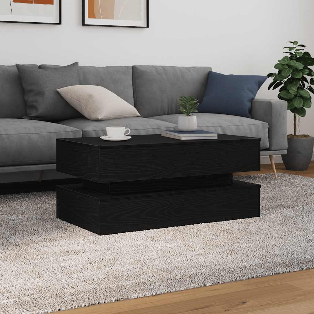 Coffee table with LED lights Black oak 90x50x40 cm