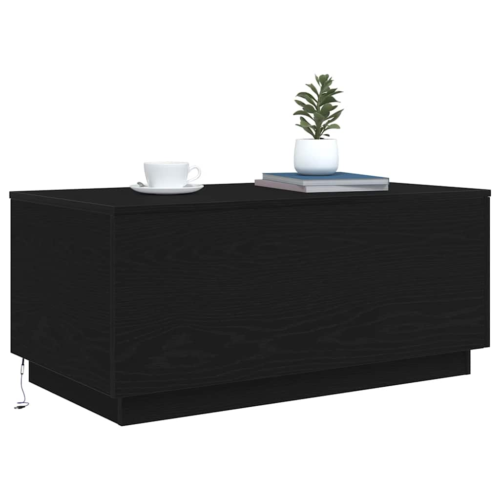 Masuta de cafea cu lumini LED Stejar negru 90x50x40 cm