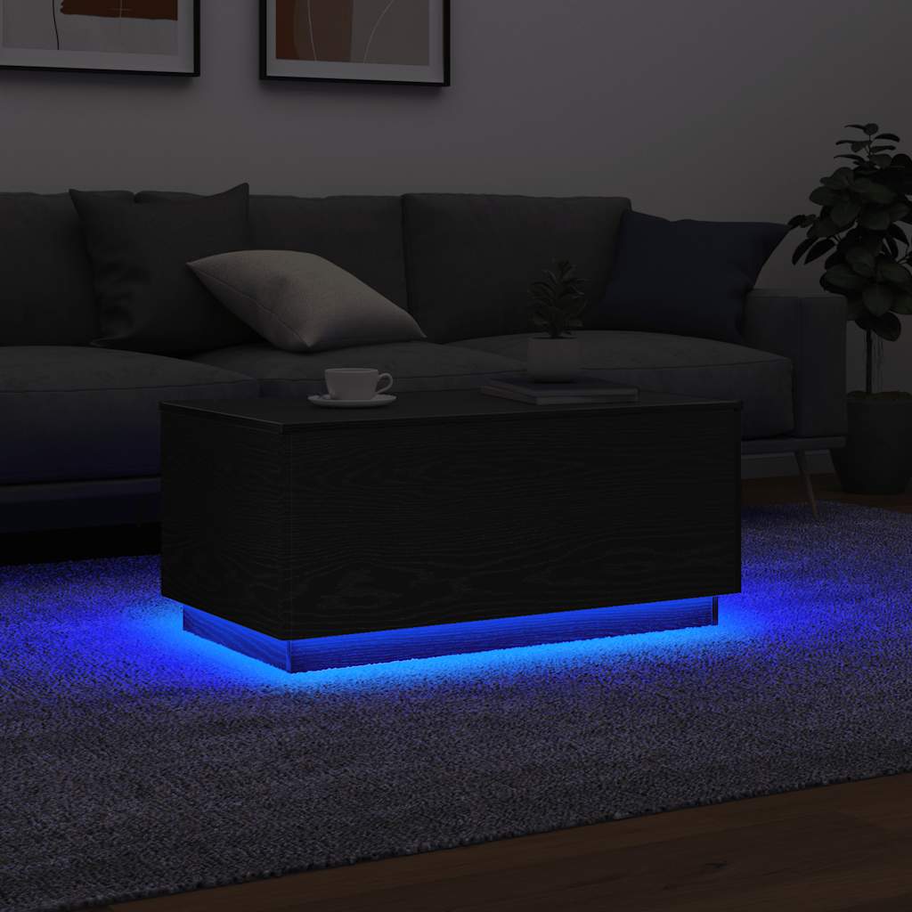 Coffee table with LED lights Black oak 90x50x40 cm