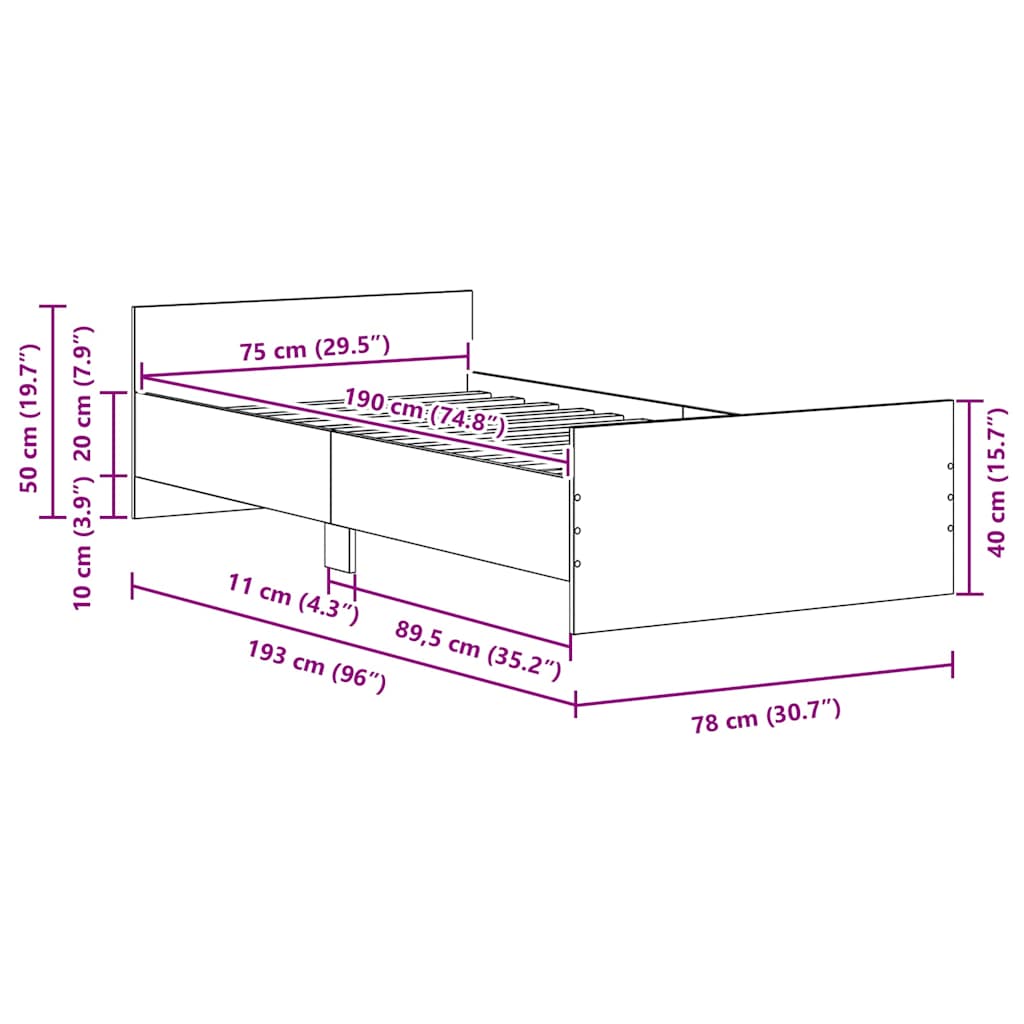 Cadru de pat fără saltea Lemn vechi 75x190 cm Lemn prelucrat