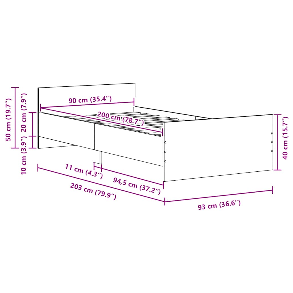 Cadru de pat fără saltea Stejar negru 90x200 cm Lemn prelucrat