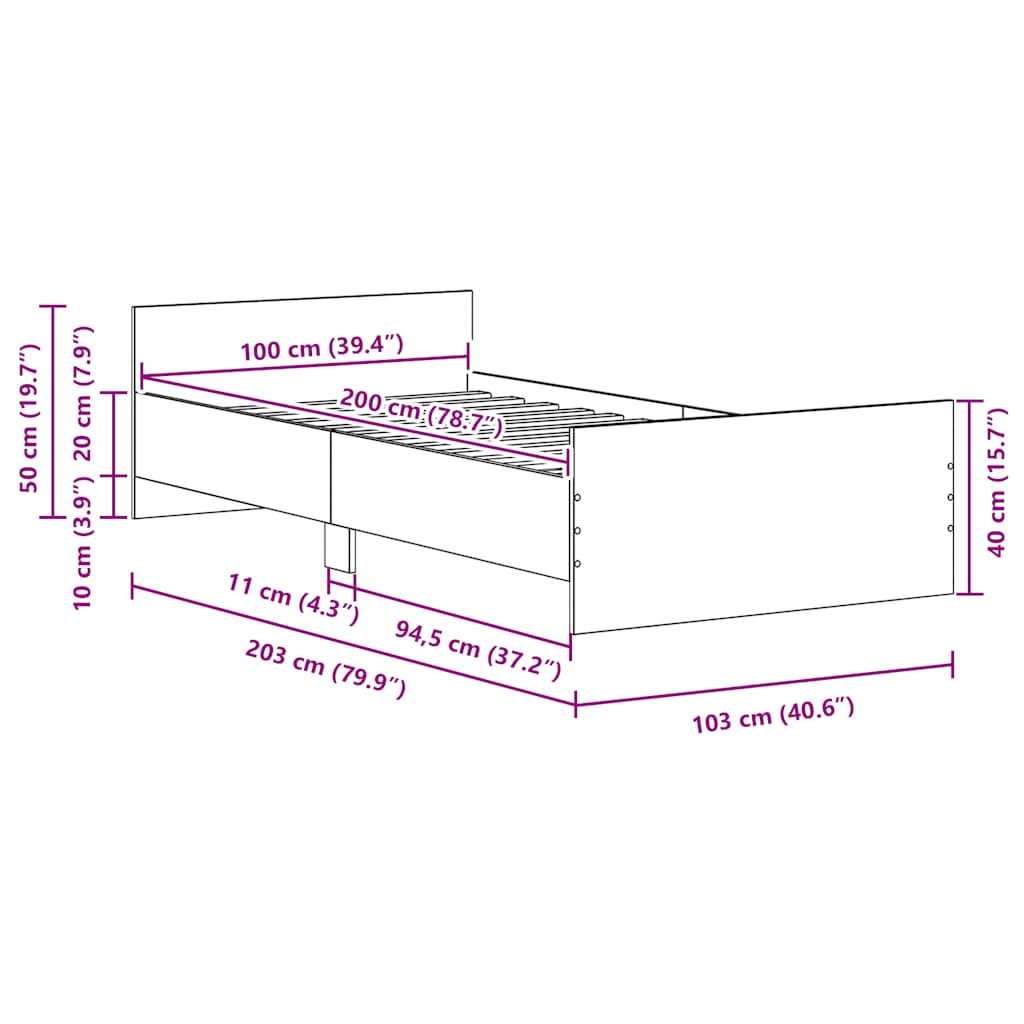 Cadru de pat fără saltea Stejar negru 100x200 cm Lemn prelucrat