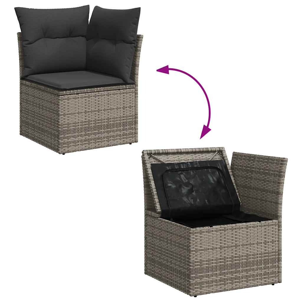 Garden furniture set with cushions, 6 pieces, grey, polyrattan