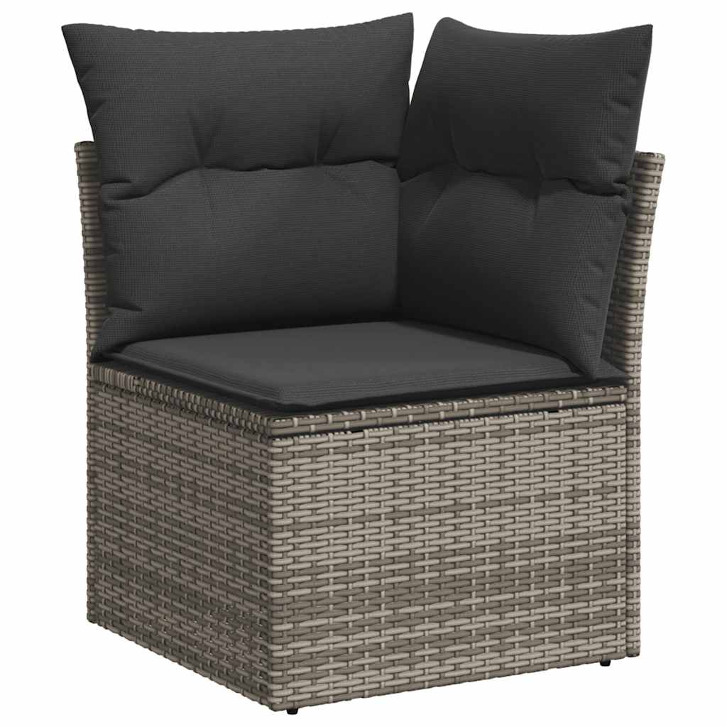 Garden furniture set with cushions, 6 pieces, grey, polyrattan