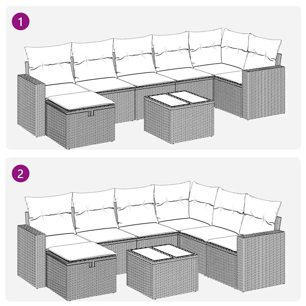 Set mobilier de grădină cu perne, 8 piese gri deschis poliratan