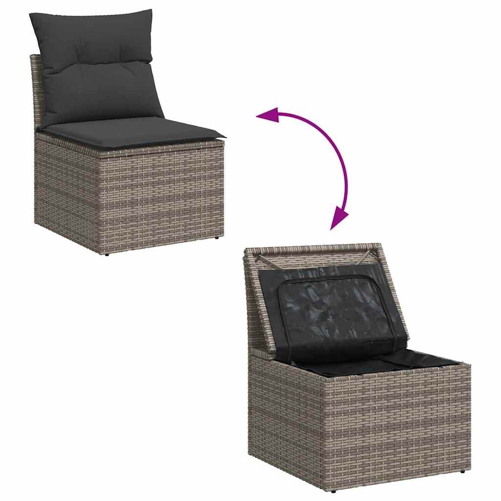 Garden furniture set with cushions, 6 pieces, grey, polyrattan