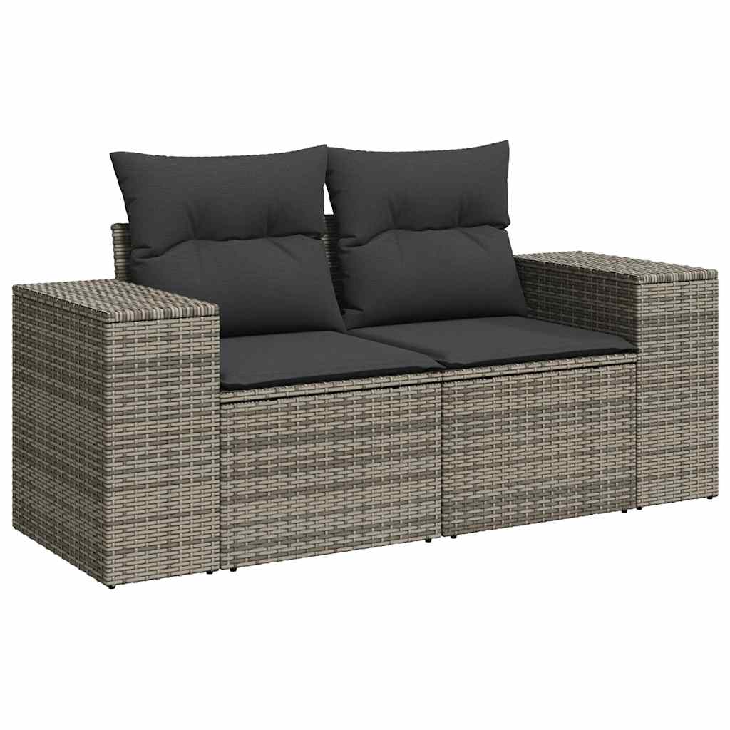 Garden furniture set with cushions, 6 pieces, grey, polyrattan