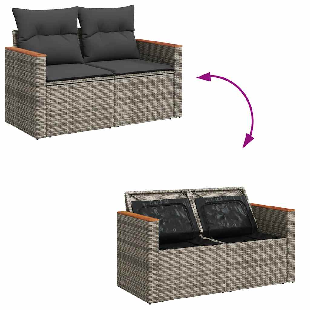 Garden furniture set with cushions, 6 pieces, grey, polyrattan