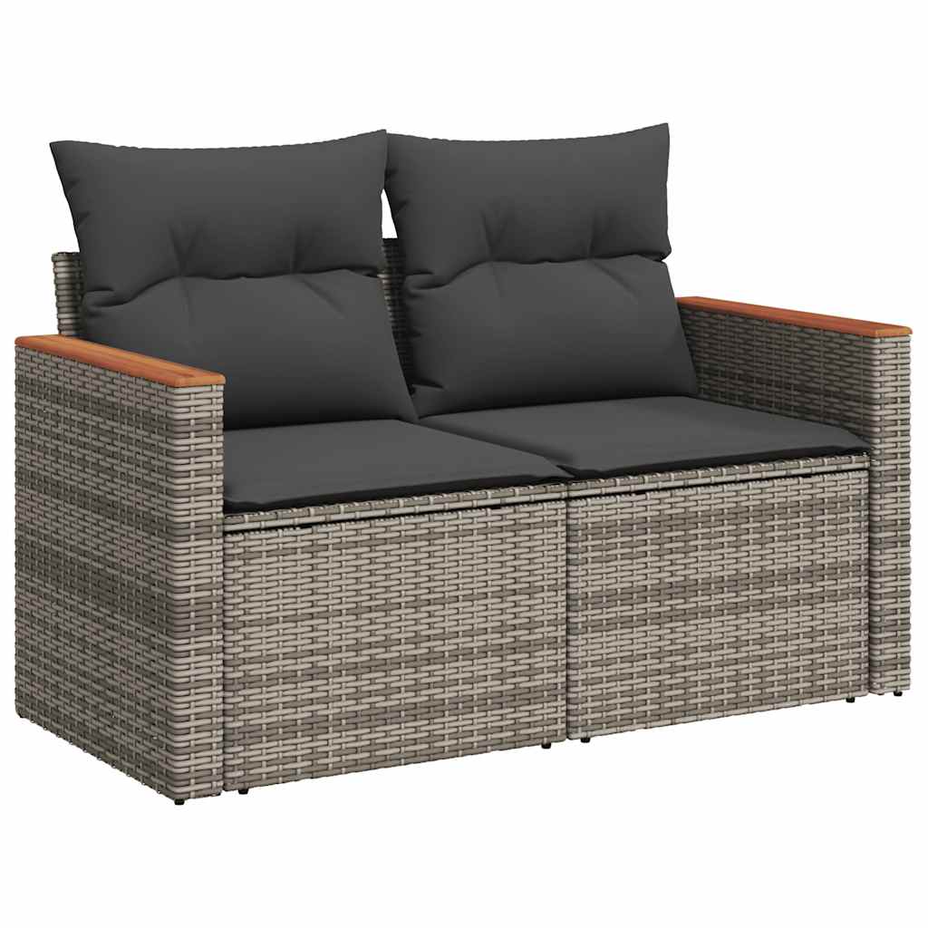 Garden furniture set with cushions, 6 pieces, grey, polyrattan