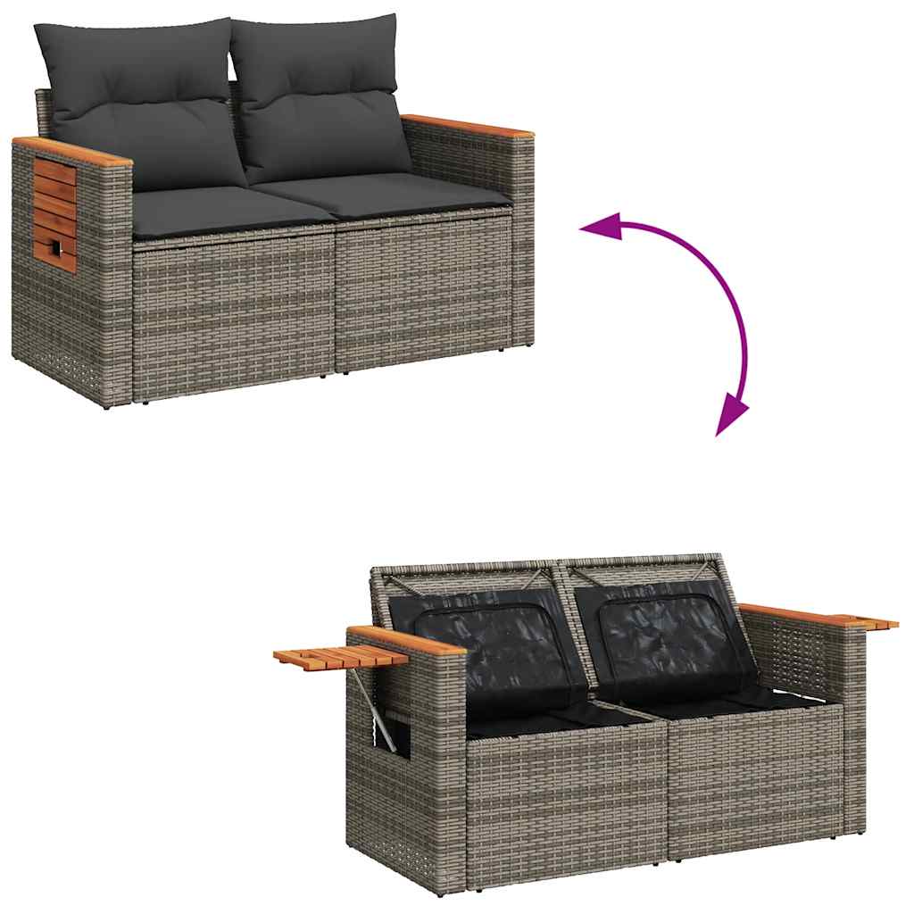 Garden furniture set with cushions, 6 pieces, grey, polyrattan