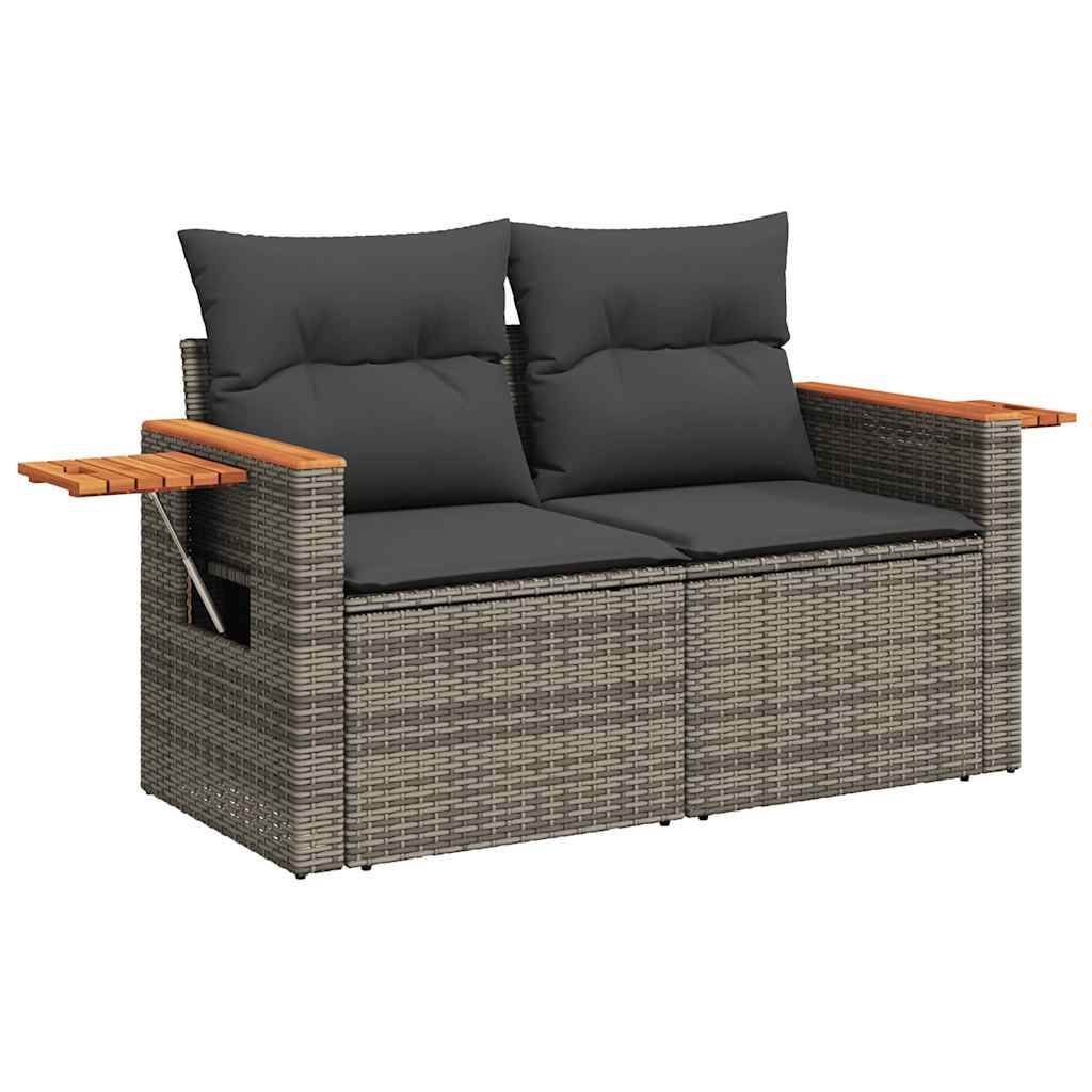 Garden furniture set with cushions, 6 pieces, grey, polyrattan