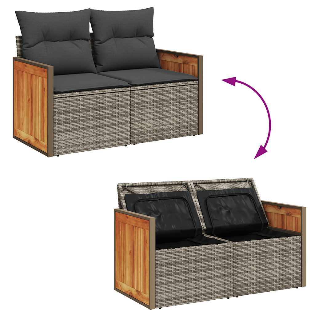 Garden furniture set with cushions, 6 pieces, grey, polyrattan