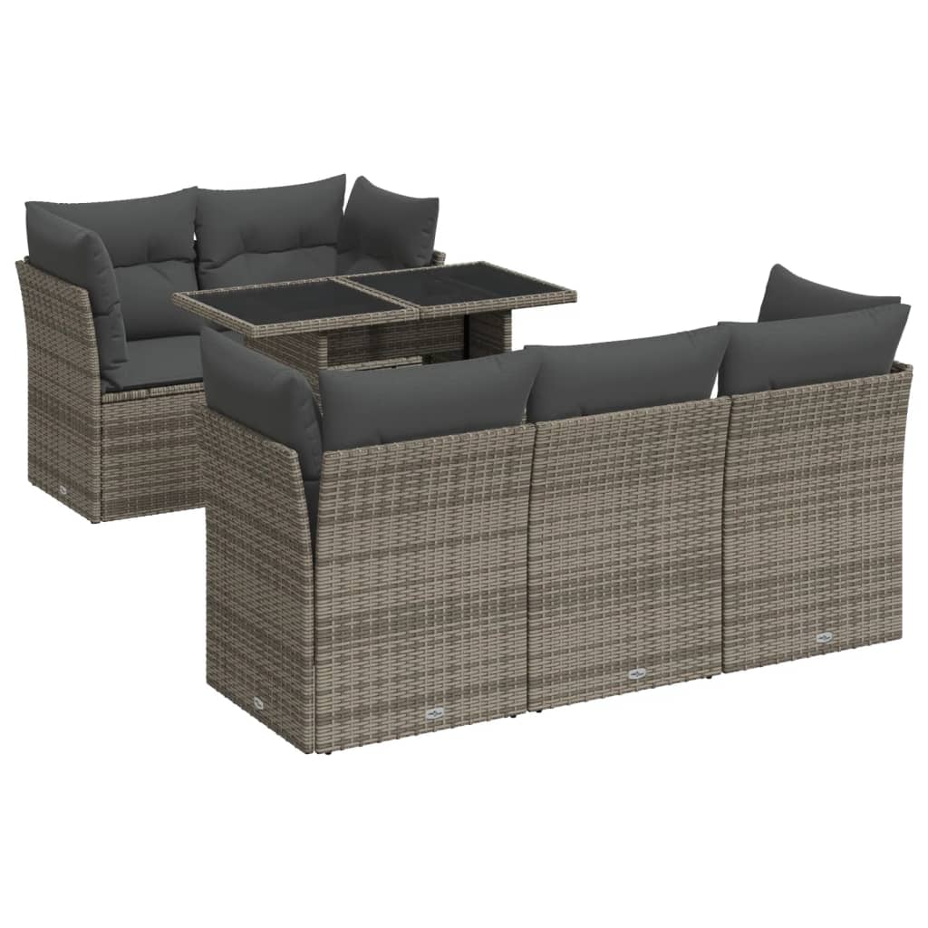 Garden furniture set with cushions, 6 pieces, grey, polyrattan