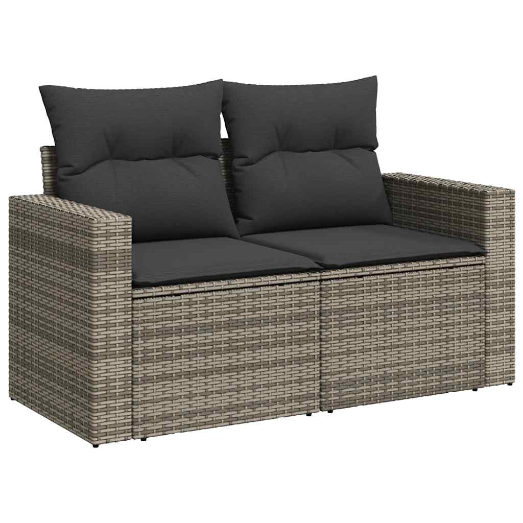 Garden furniture set with cushions, 6 pieces, grey, polyrattan