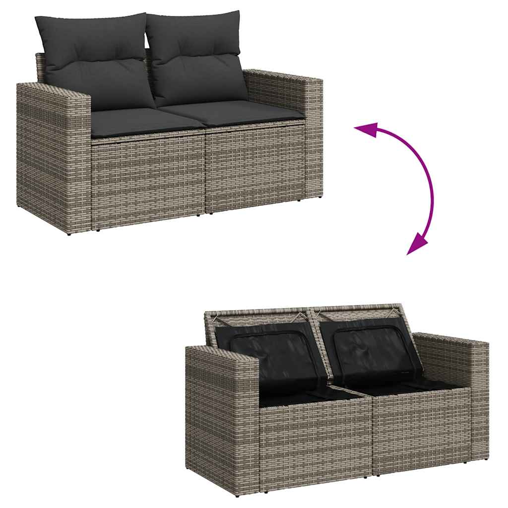 Garden furniture set with cushions, 6 pieces, grey, polyrattan