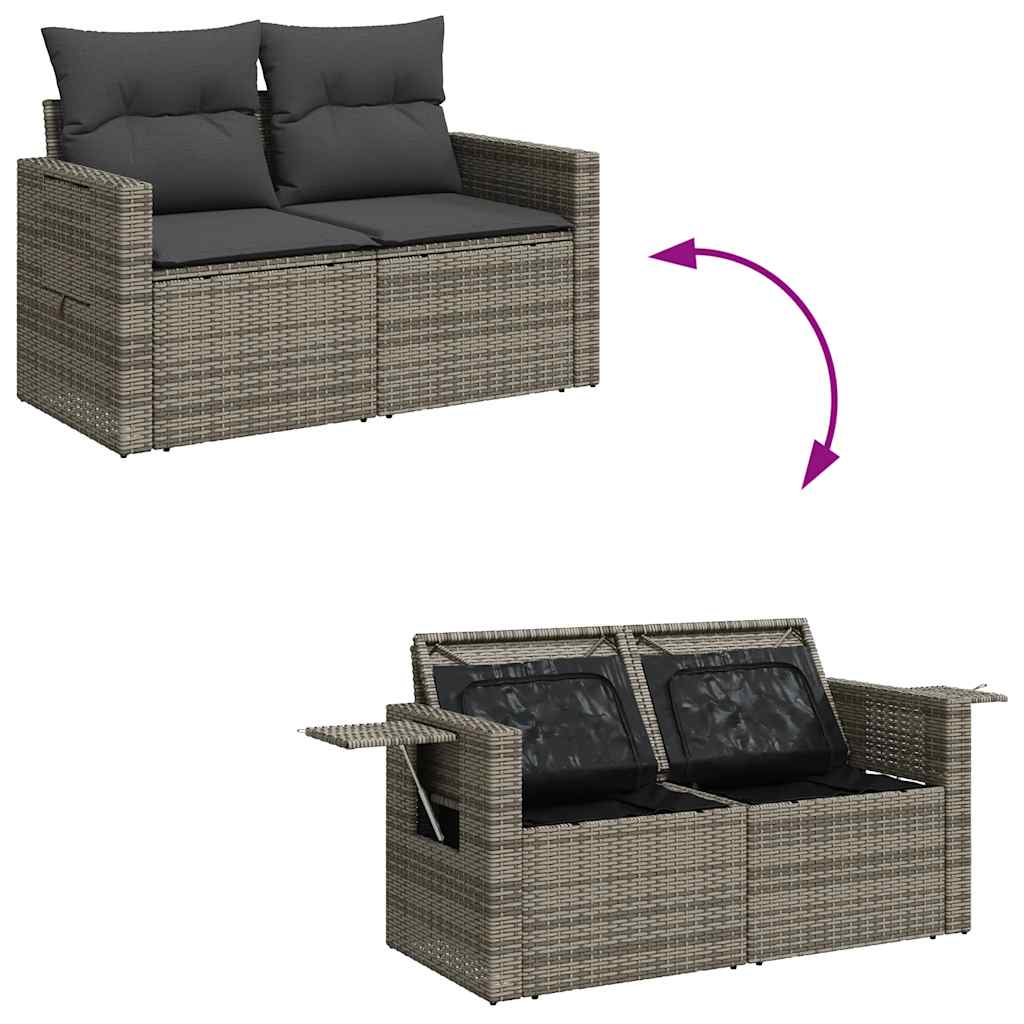 Garden furniture set with cushions, 6 pieces, grey, polyrattan