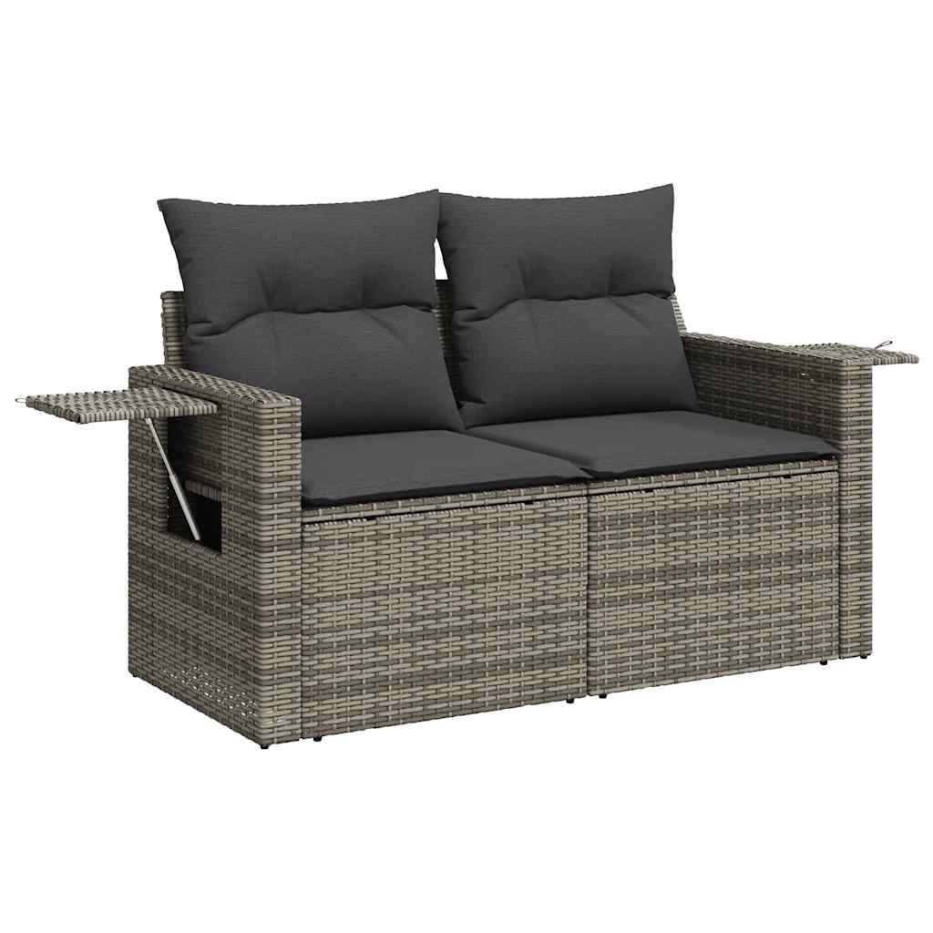 Garden furniture set with cushions, 6 pieces, grey, polyrattan