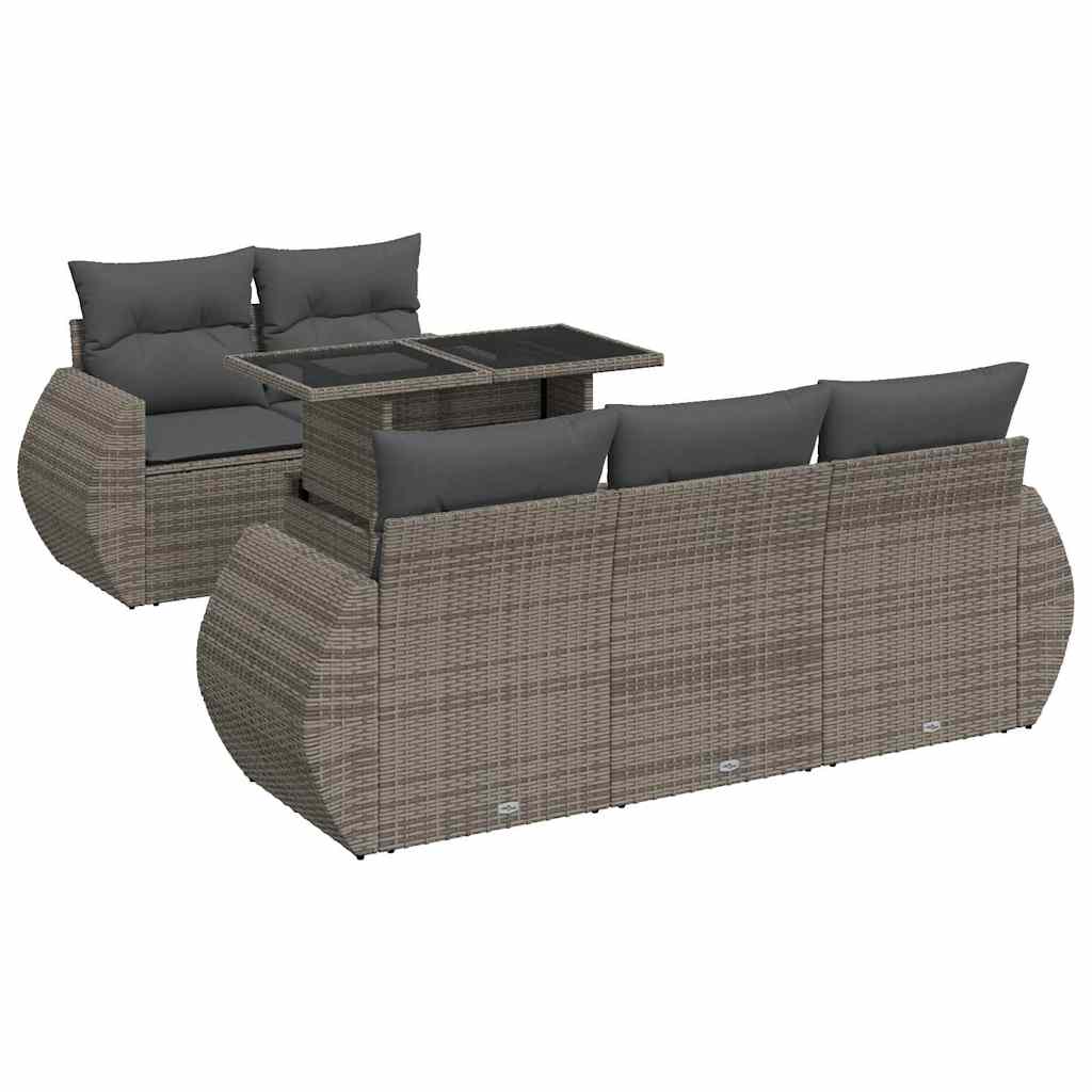 Garden furniture set with cushions, 6 pieces, grey, polyrattan