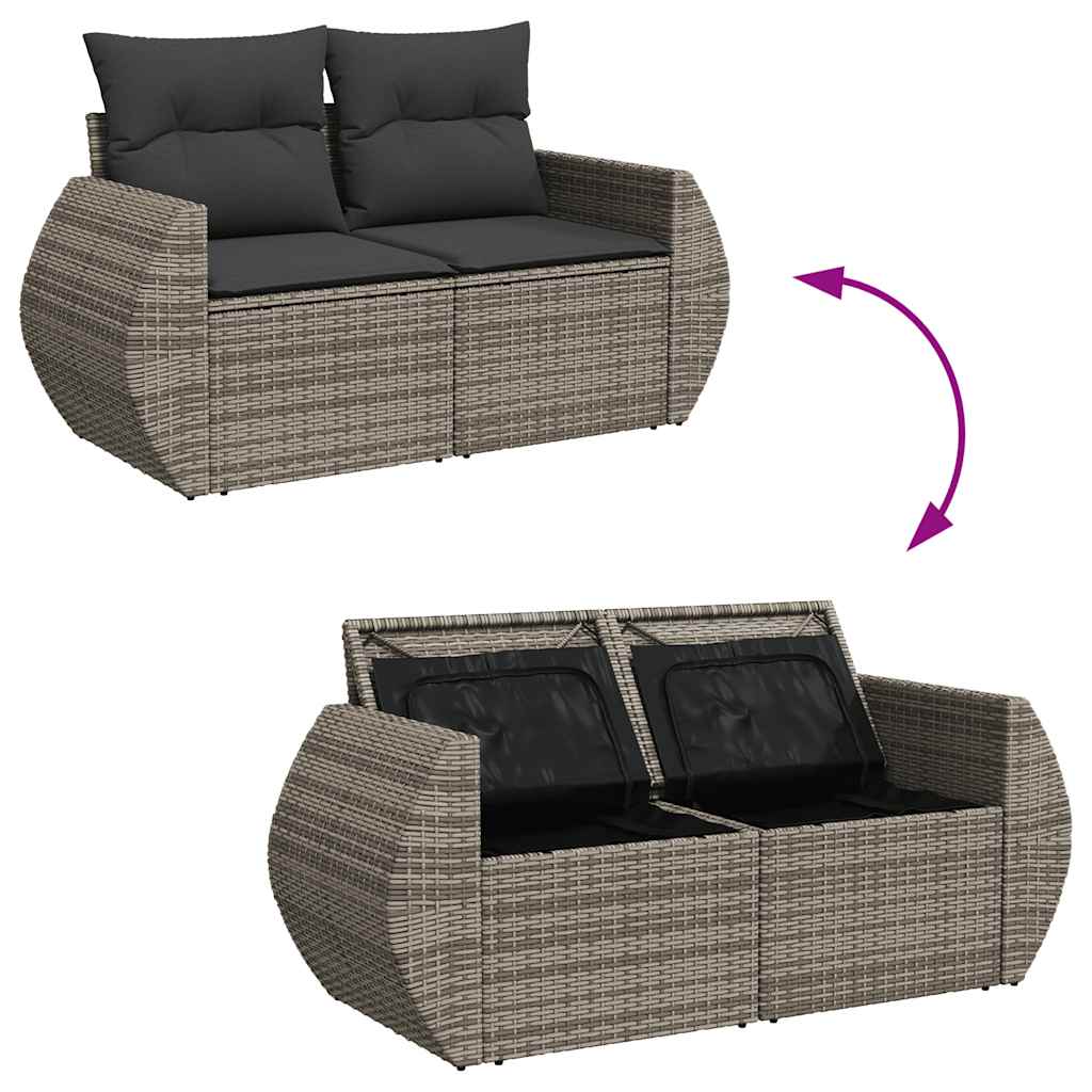 Garden furniture set with cushions, 6 pieces, grey, polyrattan