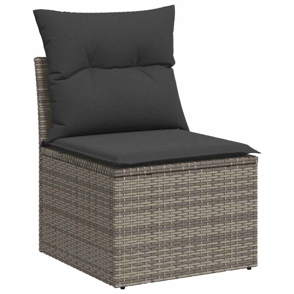 Garden furniture set with cushions, 6 pieces, grey, polyrattan