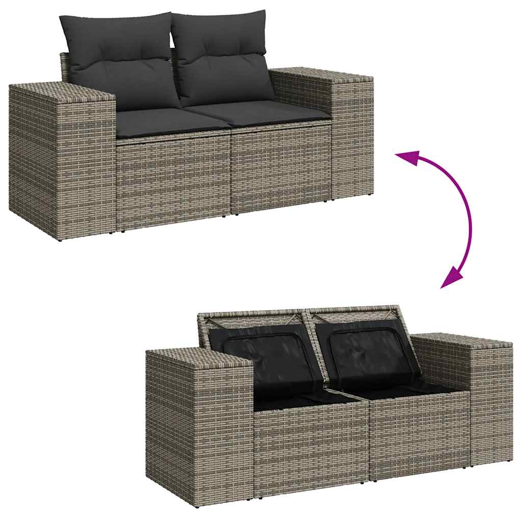 Garden furniture set with cushions, 6 pieces, grey, polyrattan