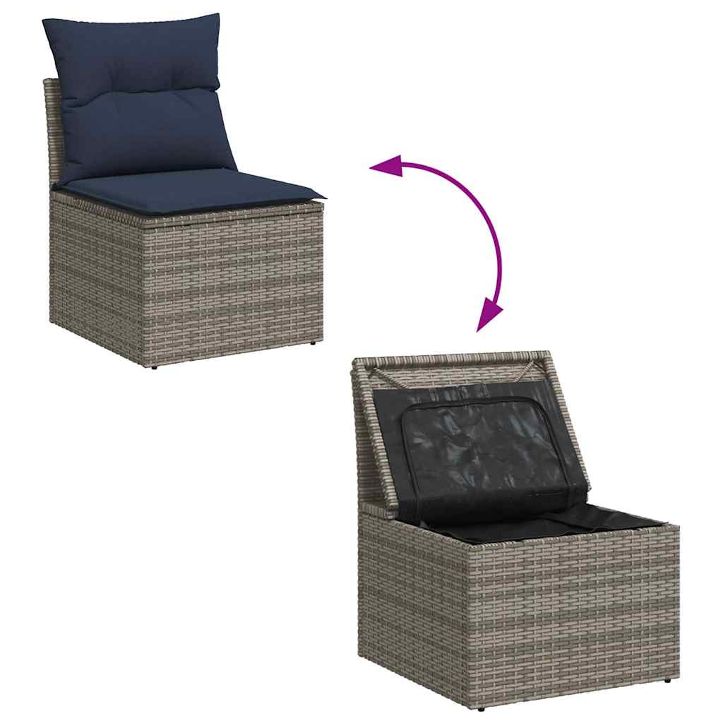 Garden furniture set with cushions, 6 pieces, grey, polyrattan