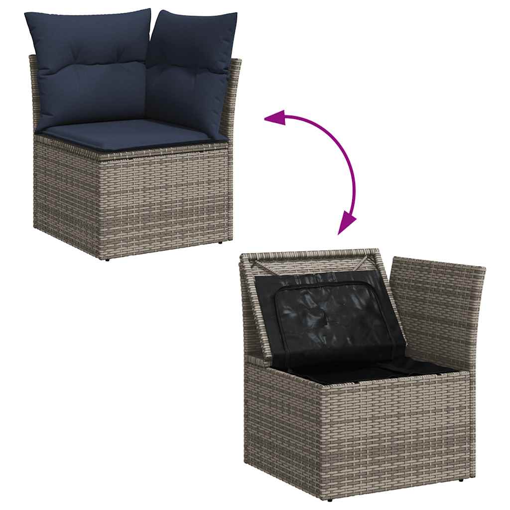 Garden furniture set with cushions, 6 pieces, grey, polyrattan