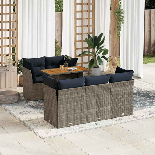 Garden furniture set with cushions, 6 pieces, grey, polyrattan