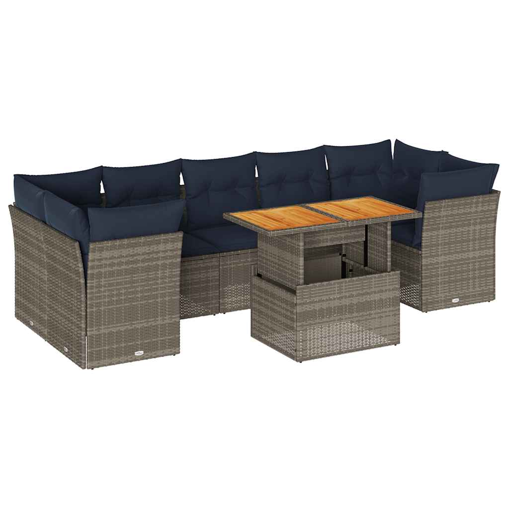 Garden furniture set with cushions, 6 pieces, grey, polyrattan