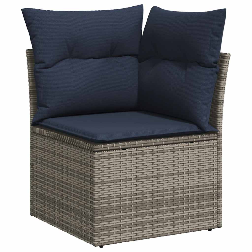 Garden furniture set with cushions, 6 pieces, grey, polyrattan