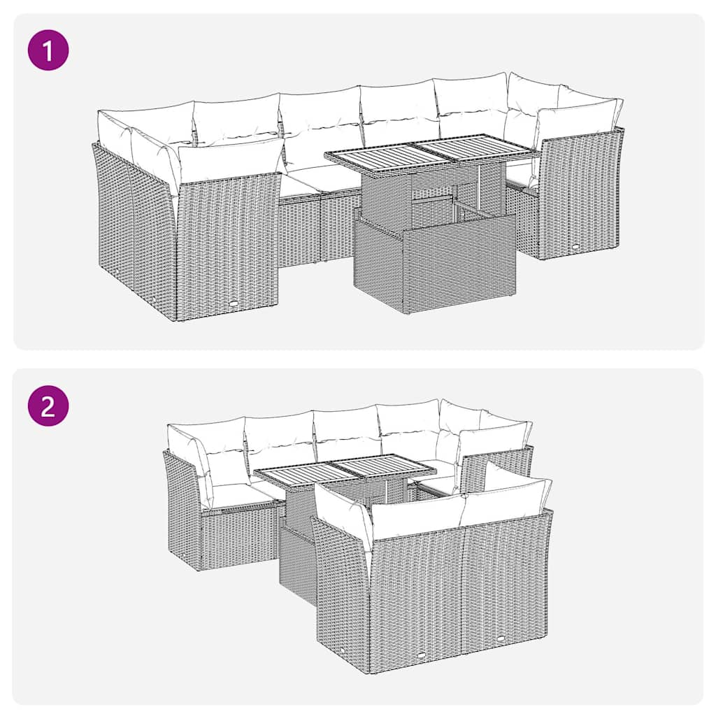 Garden furniture set with cushions, 6 pieces, grey, polyrattan