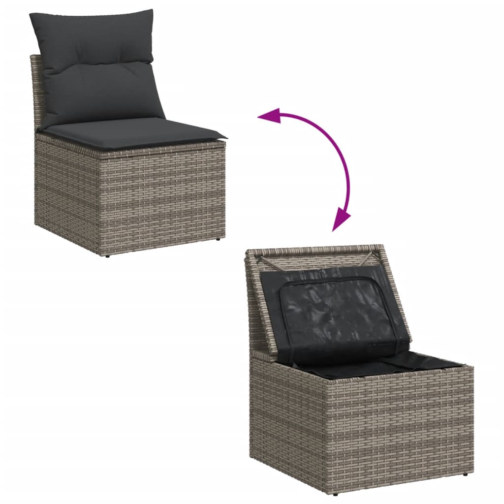 Garden furniture set with cushions, 6 pieces, grey, polyrattan