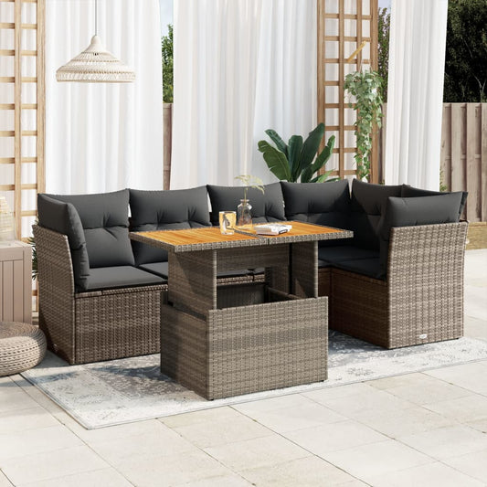 Garden furniture set with cushions, 6 pieces, grey, polyrattan