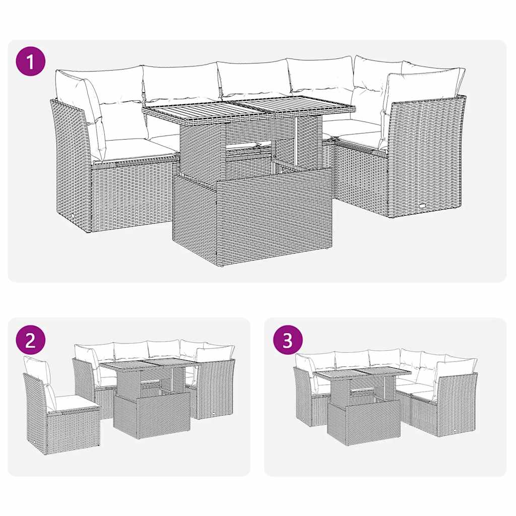 Garden furniture set with cushions, 6 pieces, grey, polyrattan