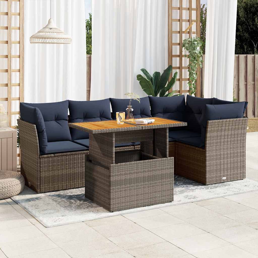 Garden furniture set with cushions, 6 pieces, grey, polyrattan