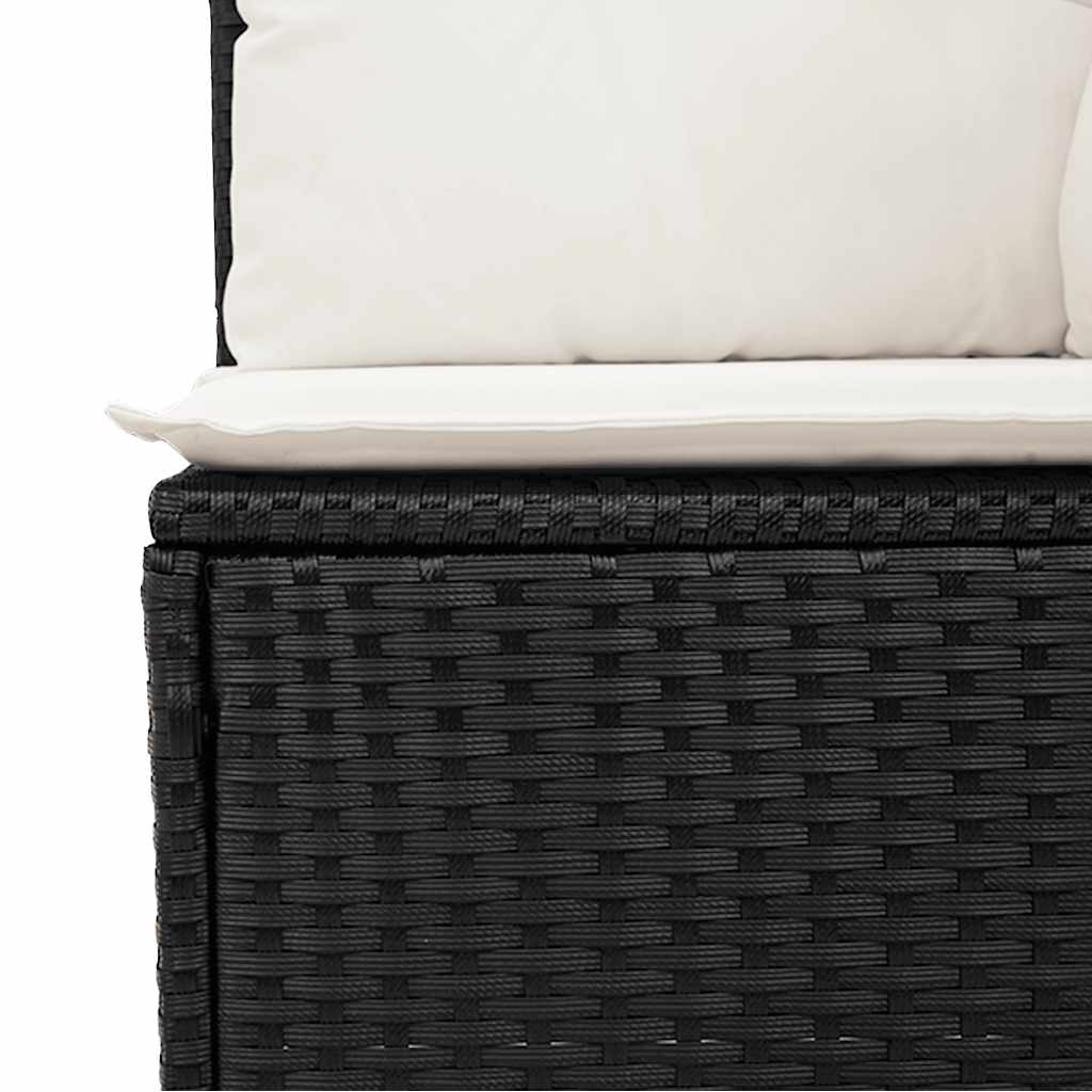 Set mobilier grădină perne 8 piese negru, poliratan/lemn acacia