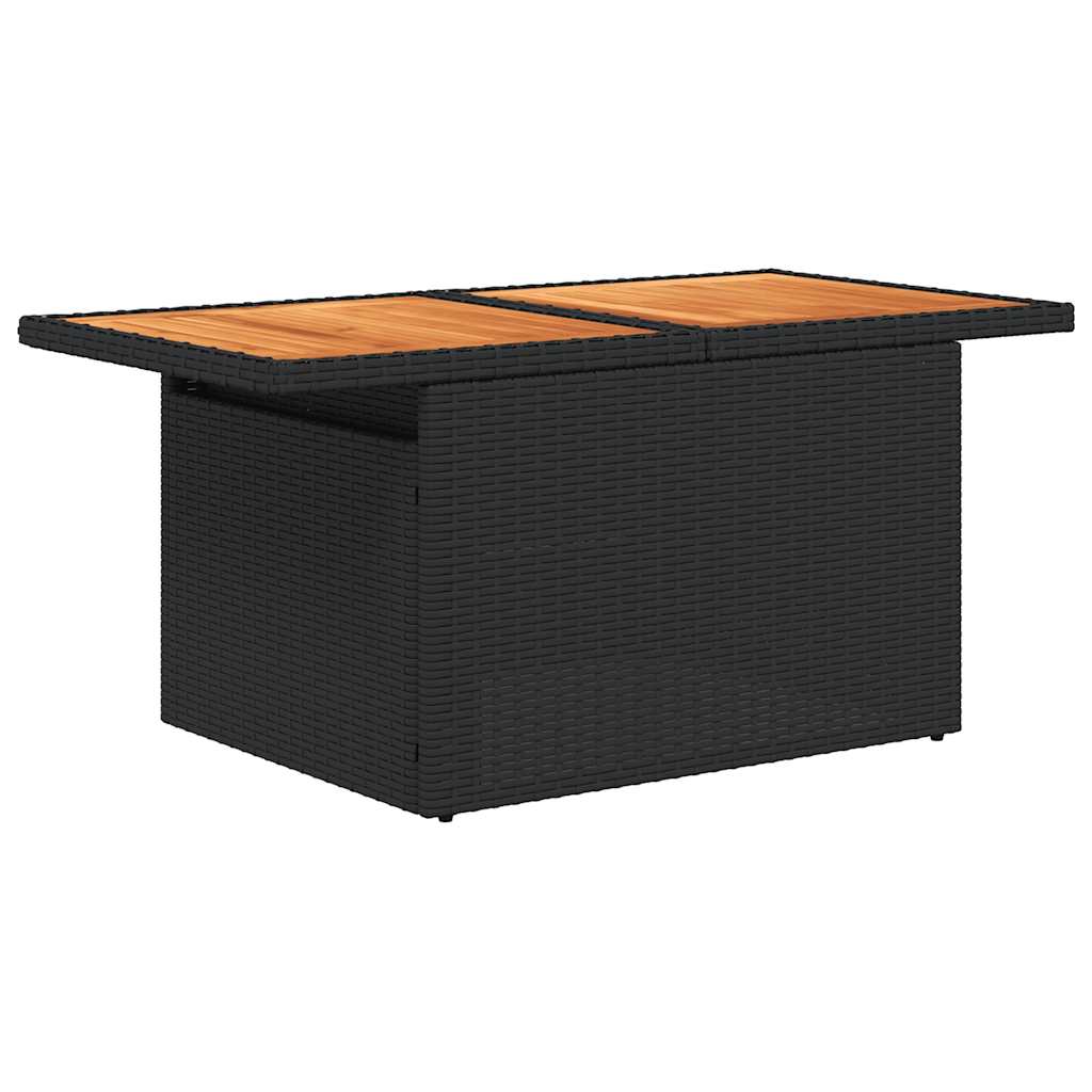 Set mobilier grădină perne 8 piese negru, poliratan/lemn acacia