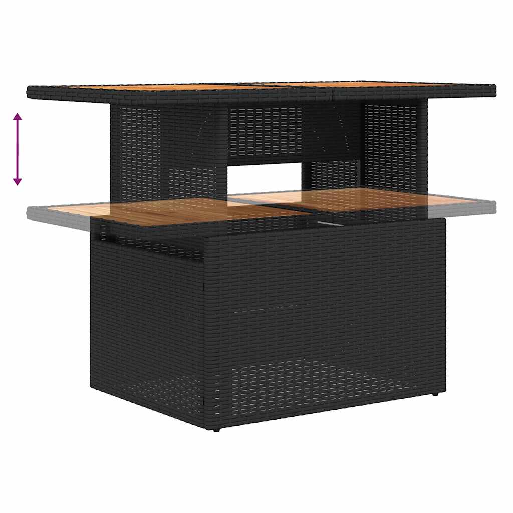 Set mobilier grădină perne 8 piese negru, poliratan/lemn acacia