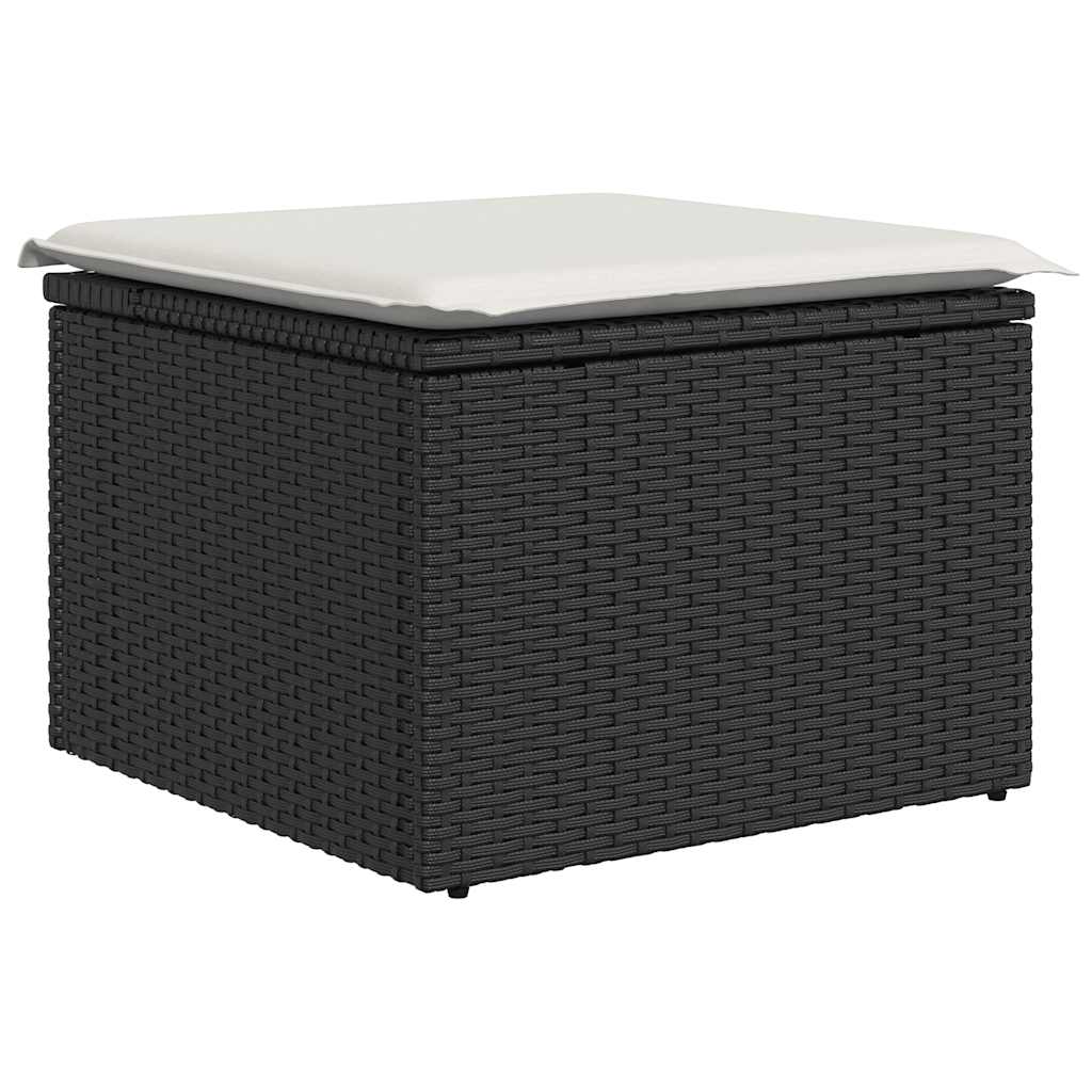 Set mobilier grădină perne 8 piese negru, poliratan/lemn acacia