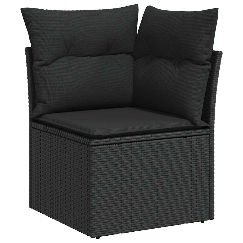 9-piece cushion garden furniture set, black polyrattan/acacia wood