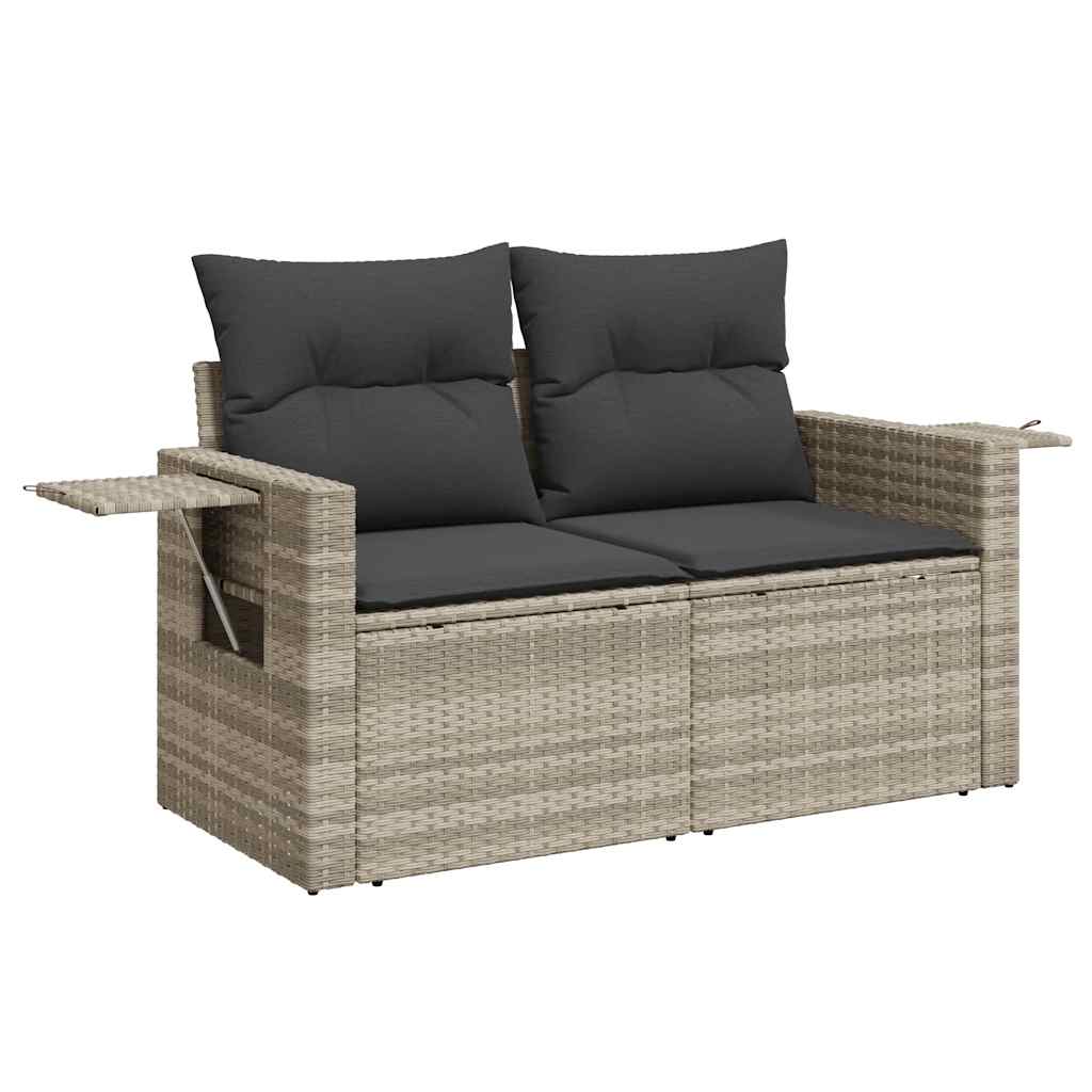 Garden furniture set with cushions, 8 pieces, light grey, polyrattan